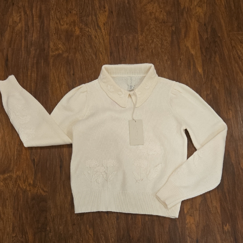 Joie Cream Sweater with Embroidered Details XS
